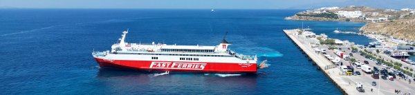 The conventional ferry Fast Ferries Andros in the port of Mykonos