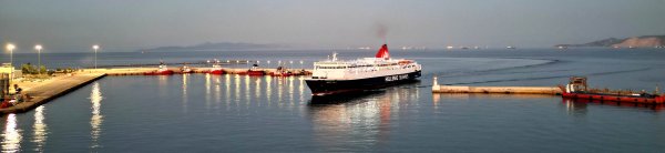 The conventional ferry Nisos Samos by Hellenic Seaways entering the port of Piraeus